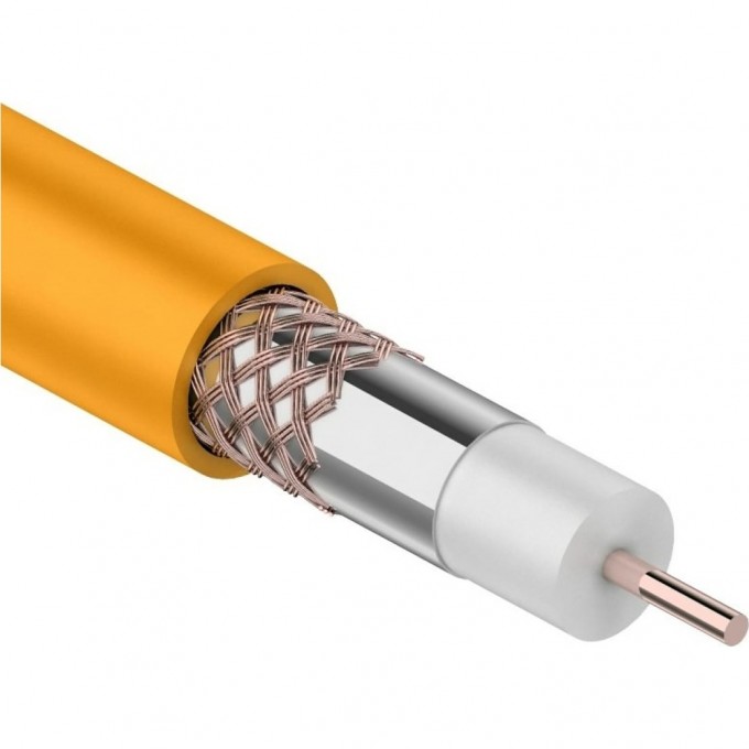 Кабель коаксиальный REXANT RG-6U+Cu нг(А)-HF, Cu/Al/Cu, 64%, 75 Ом, 100 м, INDOOR, оранжевый 01-2654