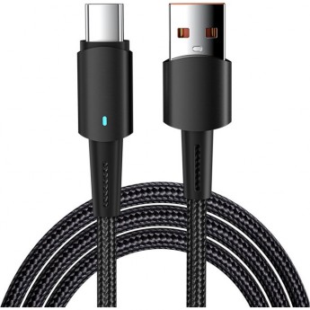 Кабель REXANT USB-A – Type-C, 6А, 66Вт, 1м, в черной нейлоновой оплетке, со световой индикацией