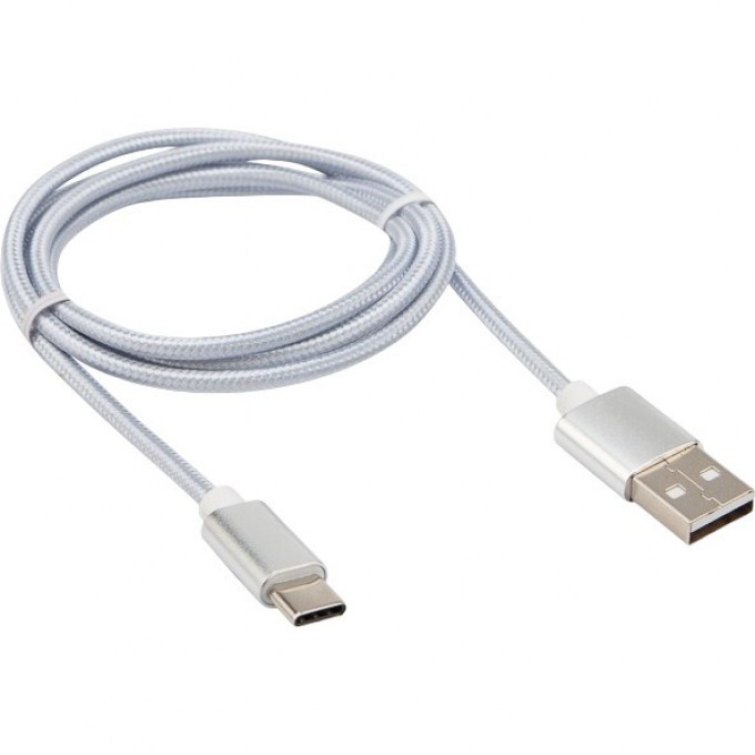 Кабель REXANT USB-Type-C 2,4A, длина 1 м, серебристый 18-1884