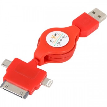 Кабель-рулетка REXANT 3в1 для iPhone 5, micro USB, iPhone 4, 1А, ПВХ, красный