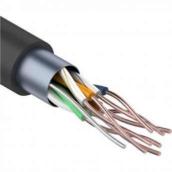 Кабель витая пара REXANT F/UTP, CAT 5e, PE, 4PR, 24AWG, OUTDOOR, SOLID, черный, 305 м (барабан)