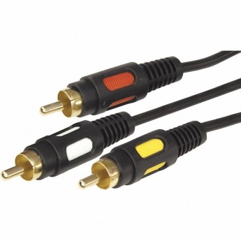 Шнур REXANT 3 RCA - 3 RCA 5 м черный gold